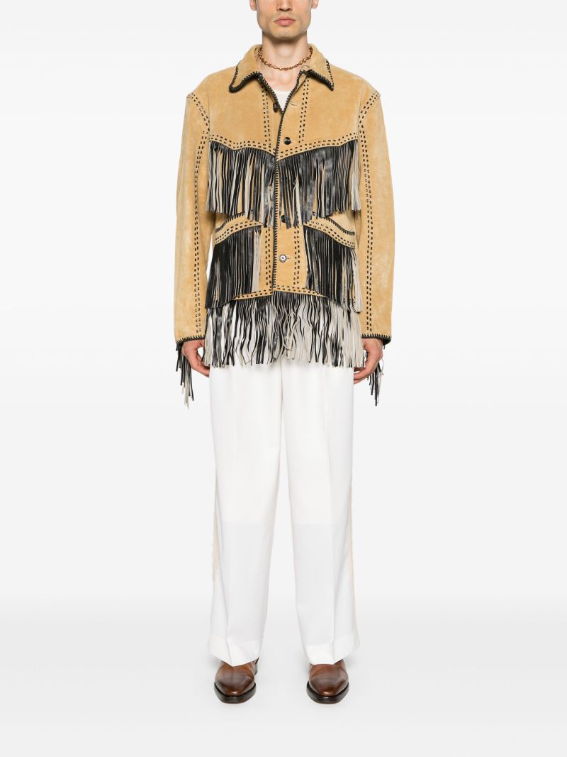 White Embroidered Pleated Trousers