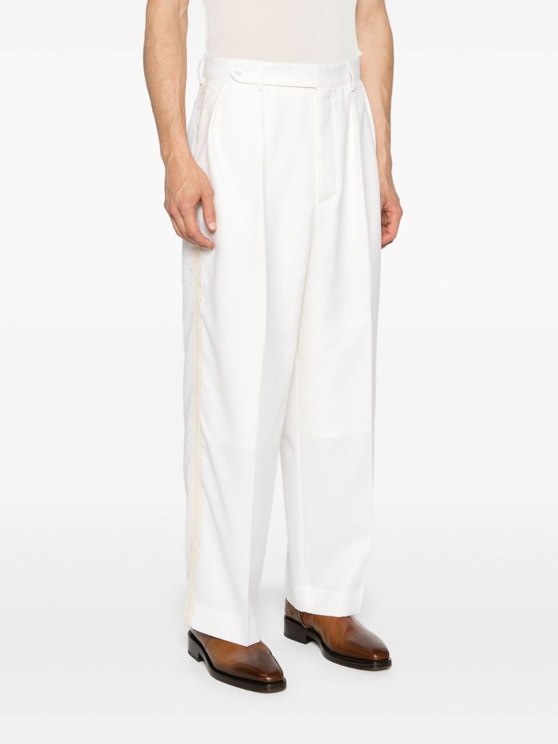 White Embroidered Pleated Trousers