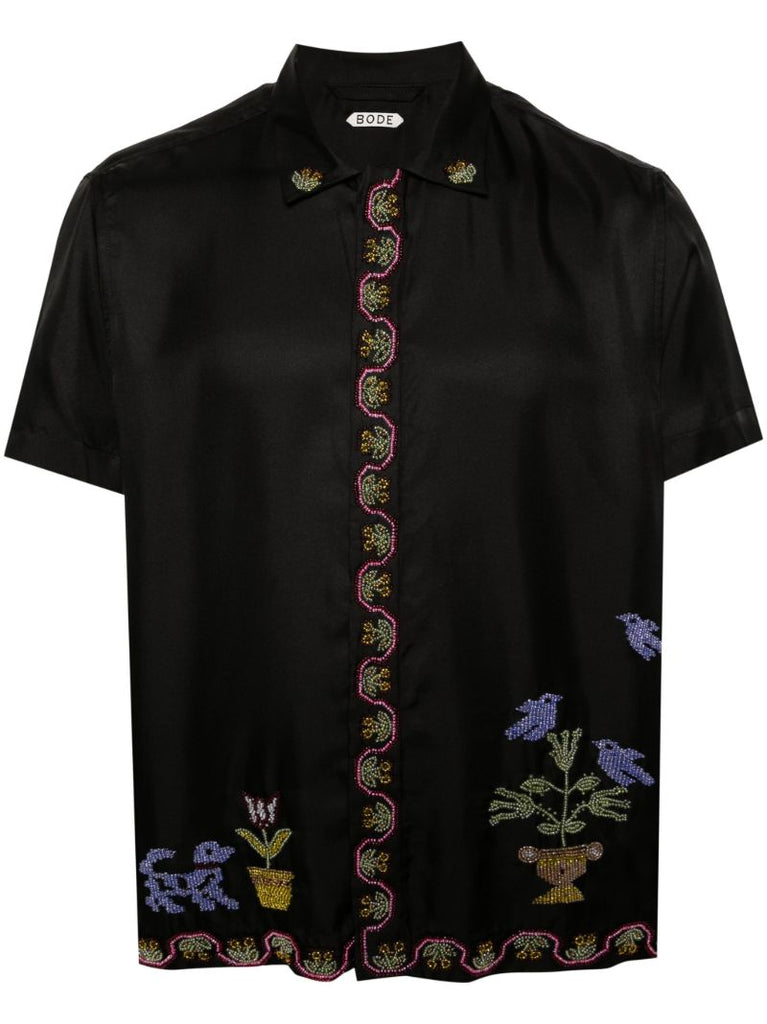 Black Garden Sampler Silk Shirt