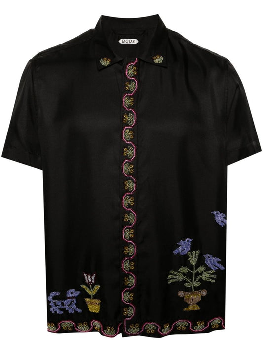 Black Garden Sampler Silk Shirt
