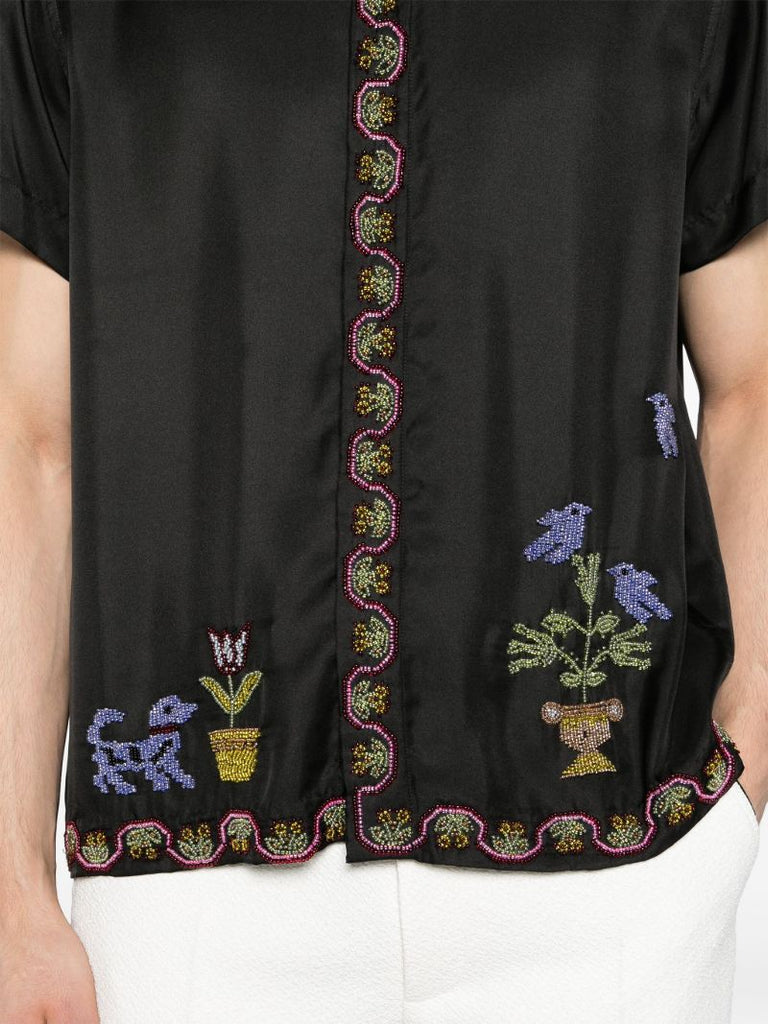 Black Garden Sampler Silk Shirt