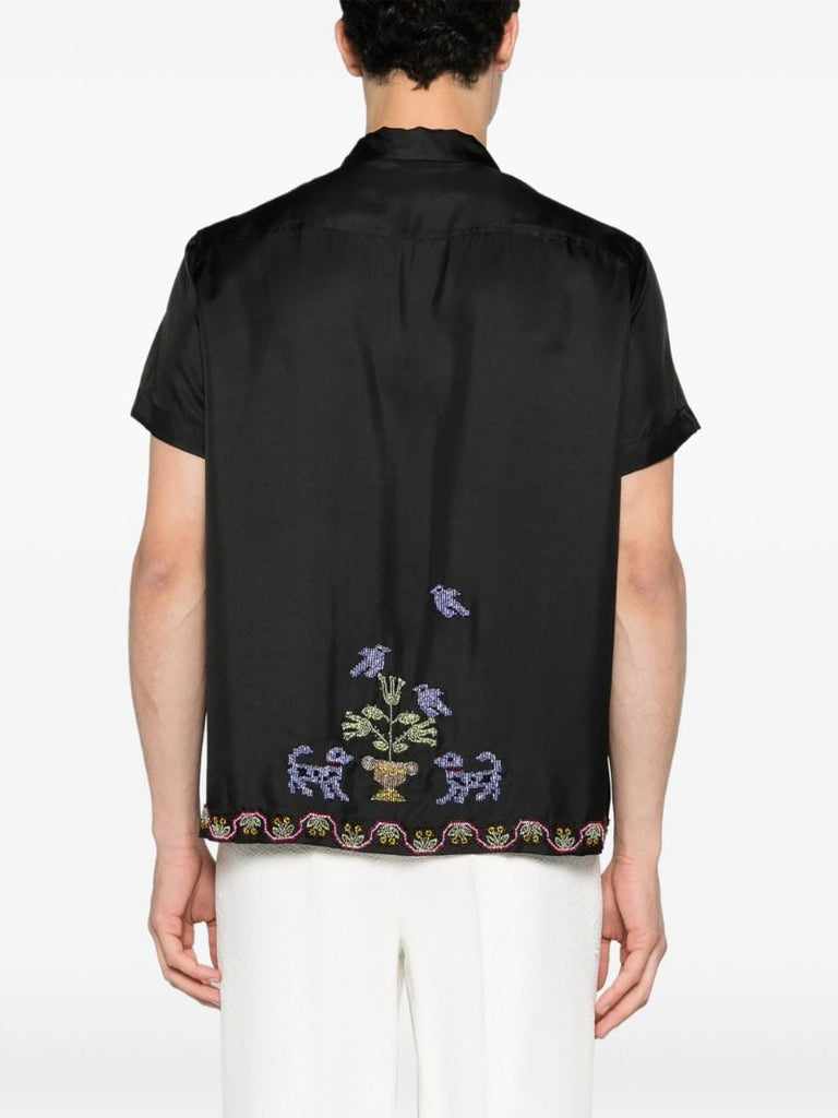 Black Garden Sampler Silk Shirt