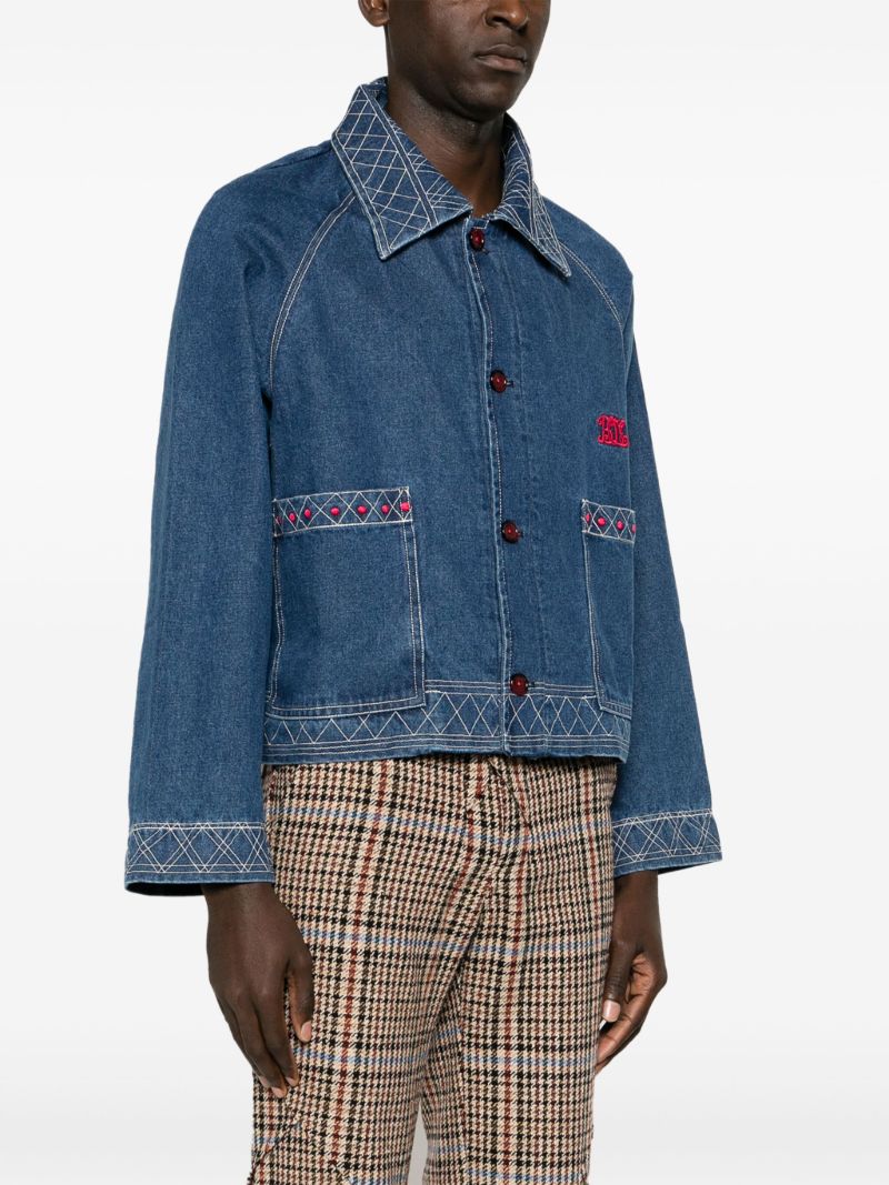 Blue Motif-embroidered Denim Jacket