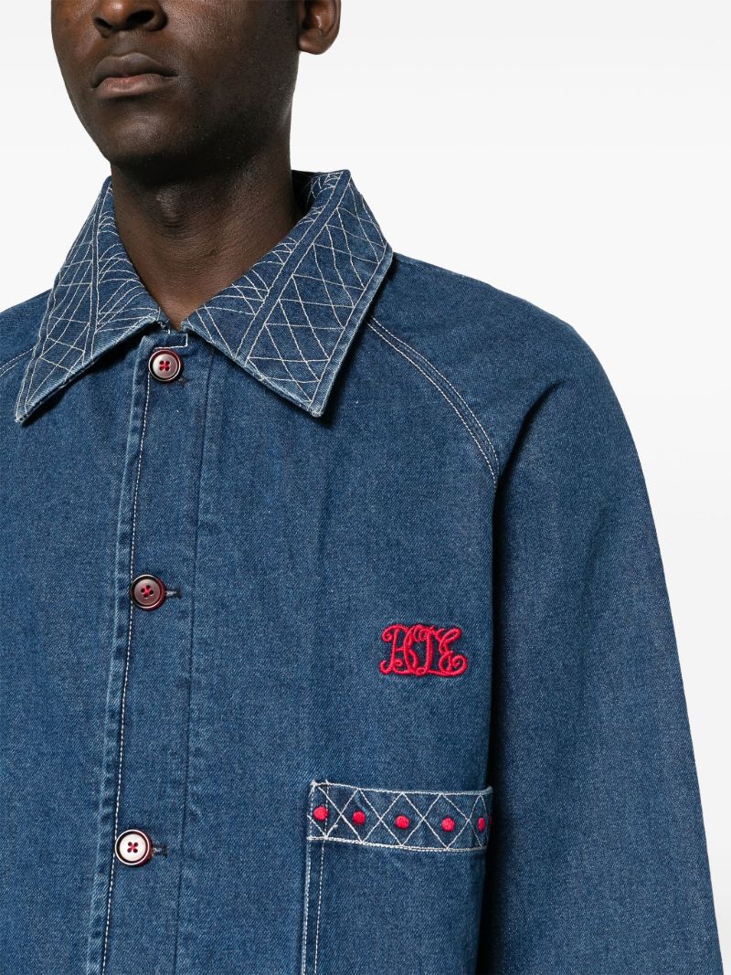 Blue Motif-embroidered Denim Jacket