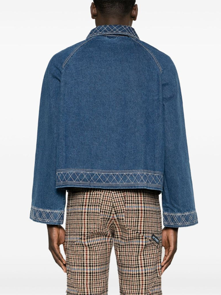 Blue Motif-embroidered Denim Jacket
