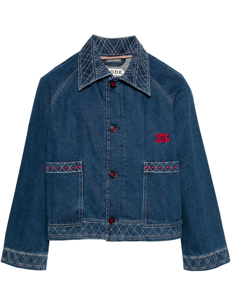 Blue Motif-embroidered Denim Jacket