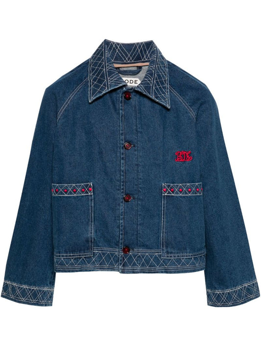Blue Motif-embroidered Denim Jacket