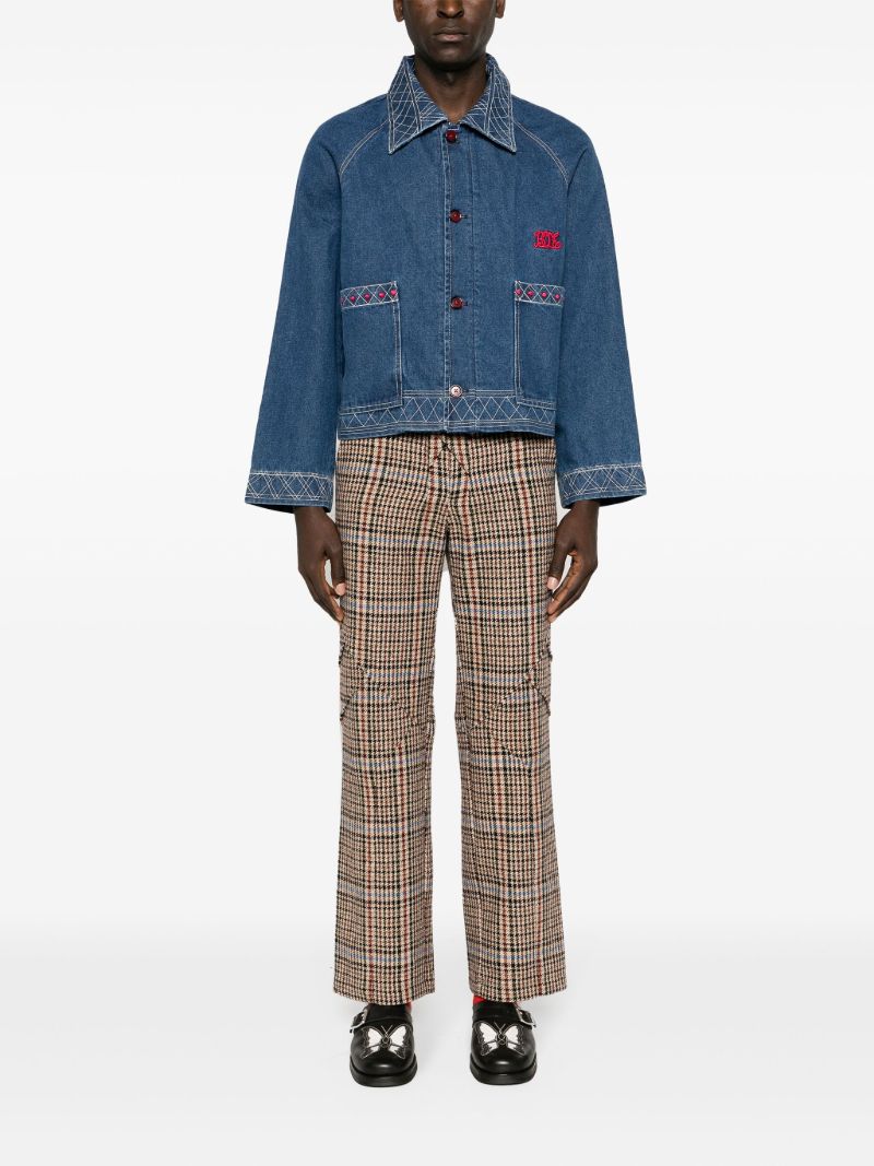 Blue Motif-embroidered Denim Jacket