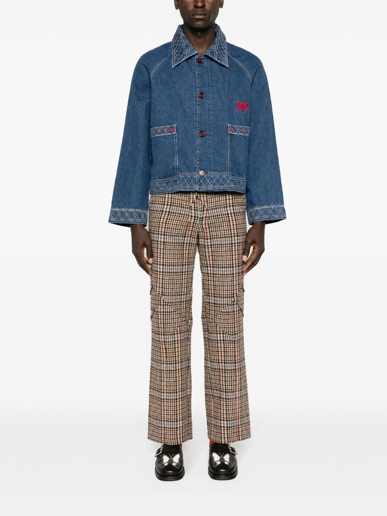 Blue Motif-embroidered Denim Jacket