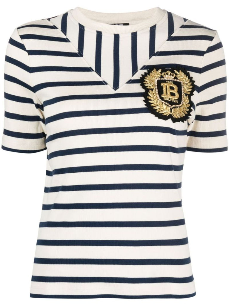 White Logo-patch Striped T-shirt