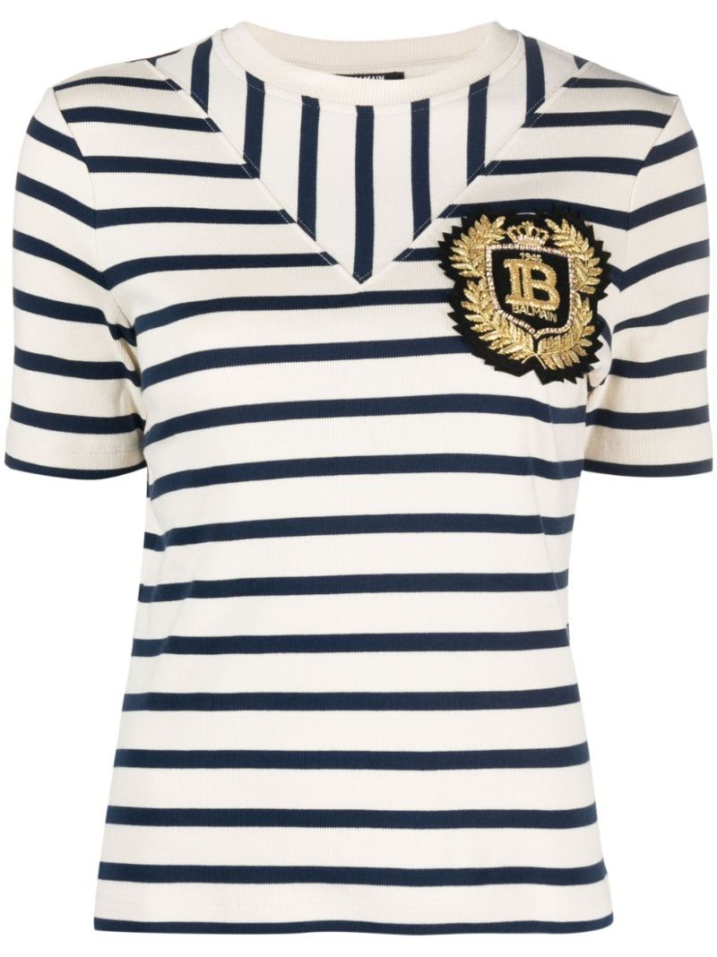 White Logo-patch Striped T-shirt