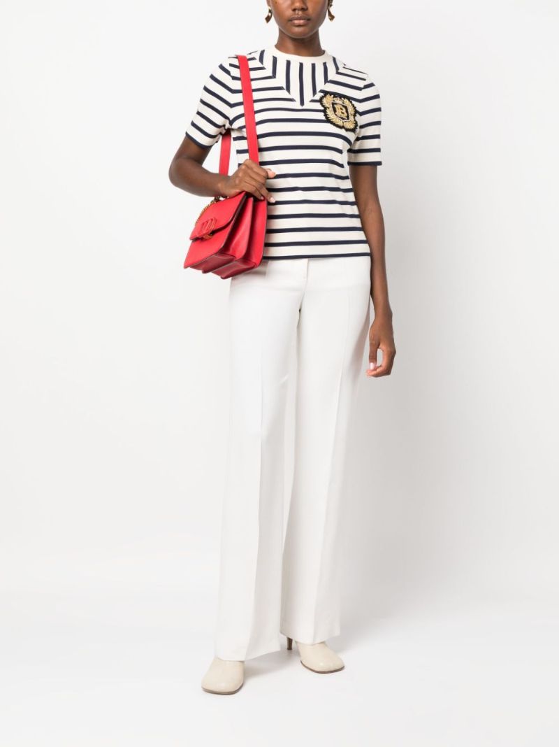 White Logo-patch Striped T-shirt