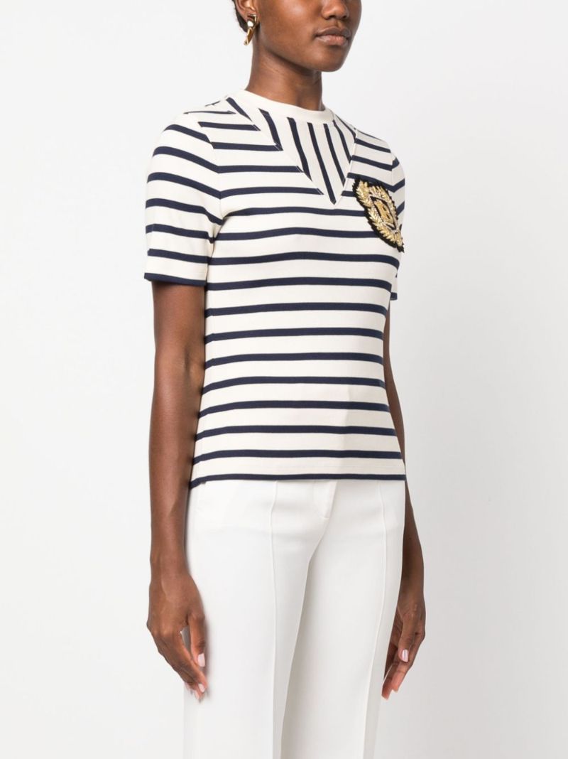 White Logo-patch Striped T-shirt