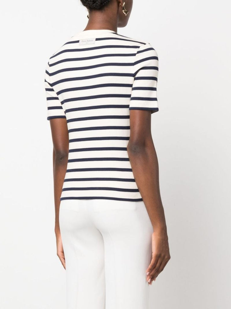 White Logo-patch Striped T-shirt