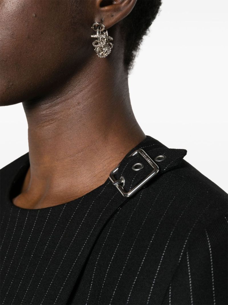 Black Buckle-detail Pinstriped Blazer