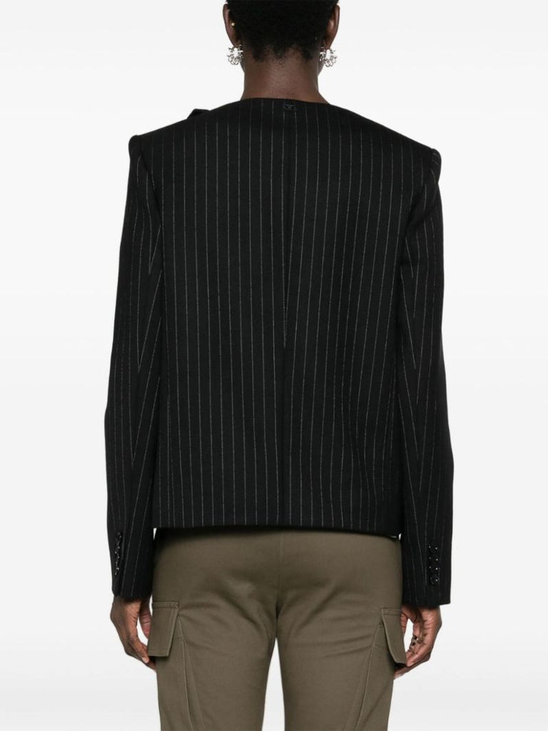 Black Buckle-detail Pinstriped Blazer