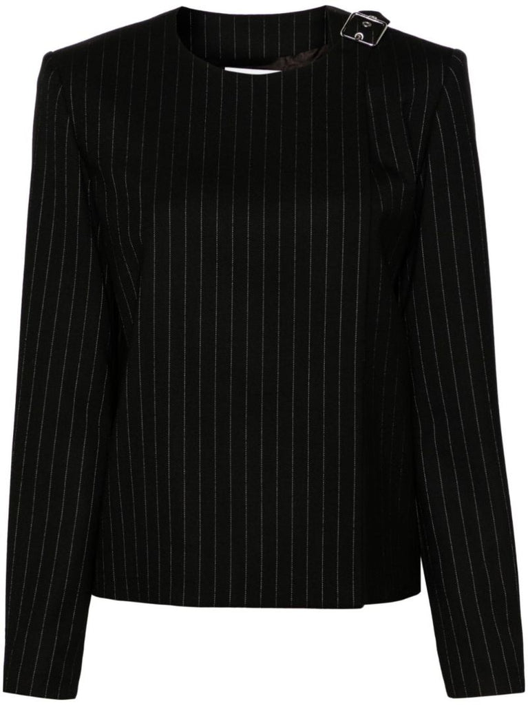 Black Buckle-detail Pinstriped Blazer