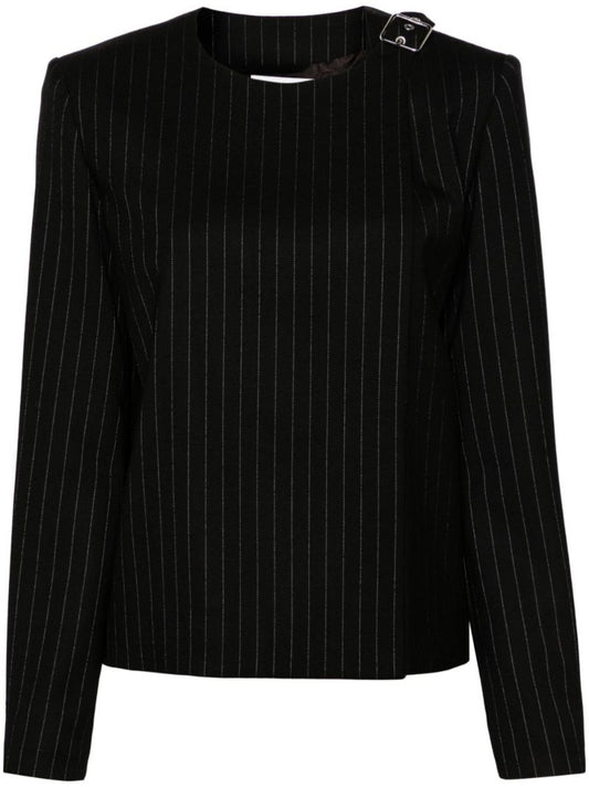 Black Buckle-detail Pinstriped Blazer