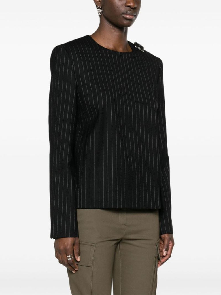 Black Buckle-detail Pinstriped Blazer