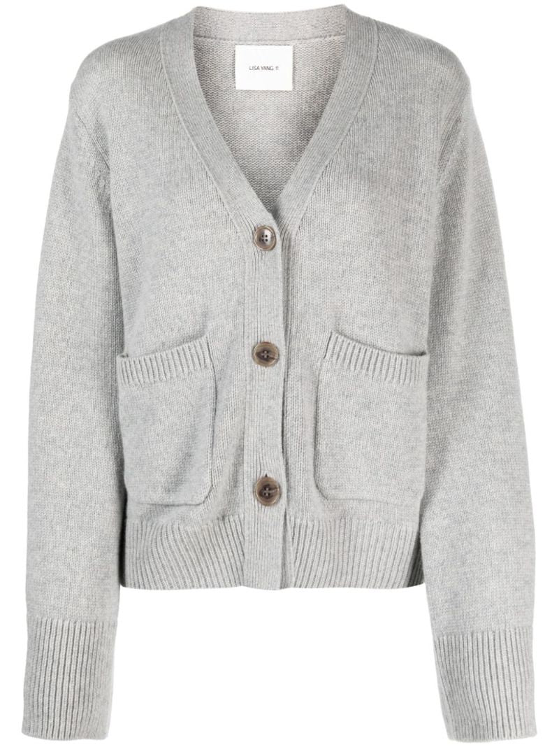 Grey V-neck Cashmere Cardigan
