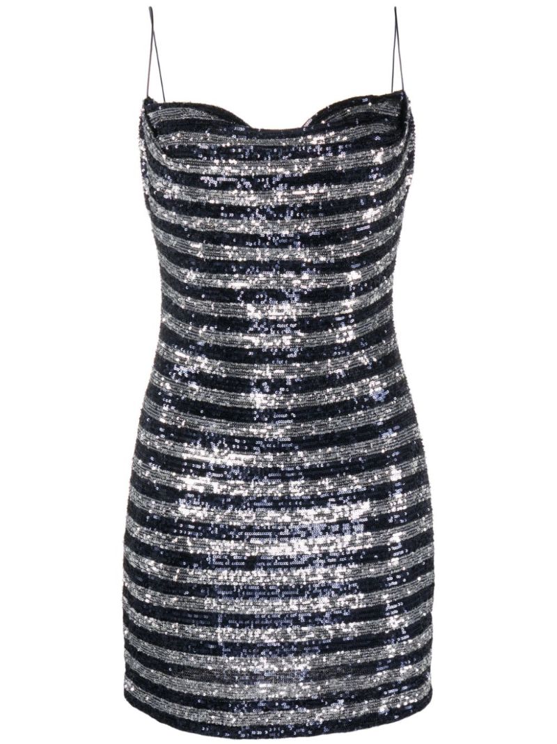 Blue Striped Sequin-embellished Mini Dress