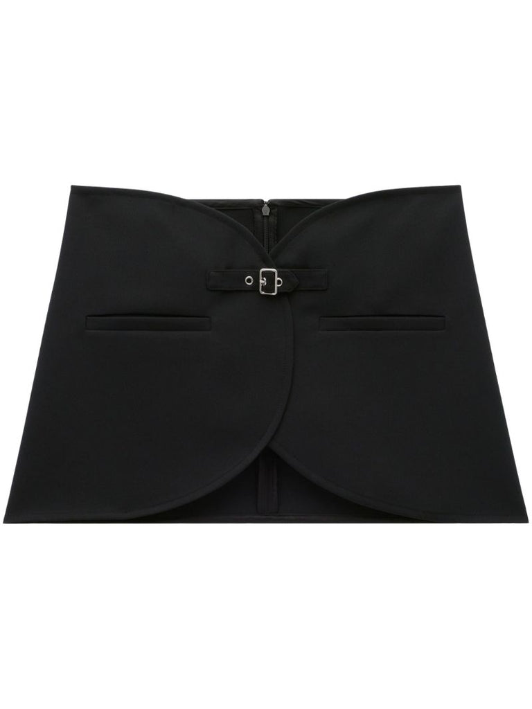 Black Ellipse Buckled Mini Skirt