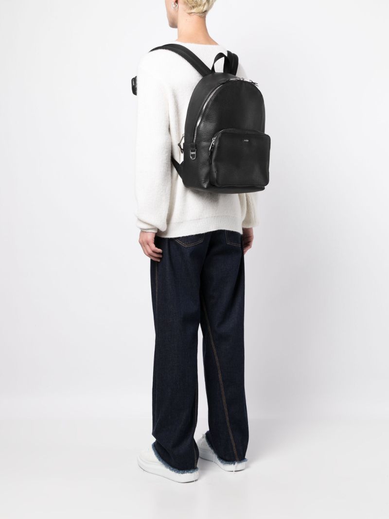 Black Logo-lettering Leather Backpack