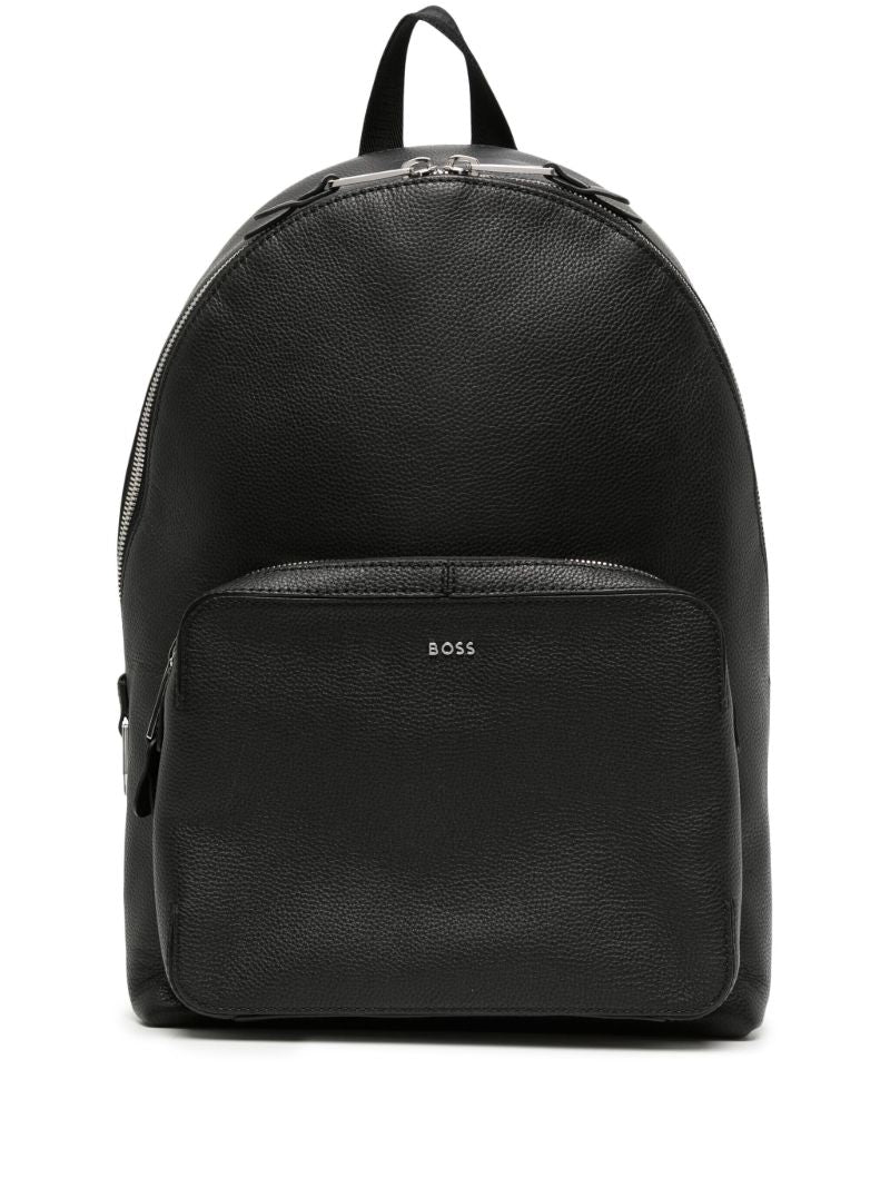 Black Logo-lettering Leather Backpack