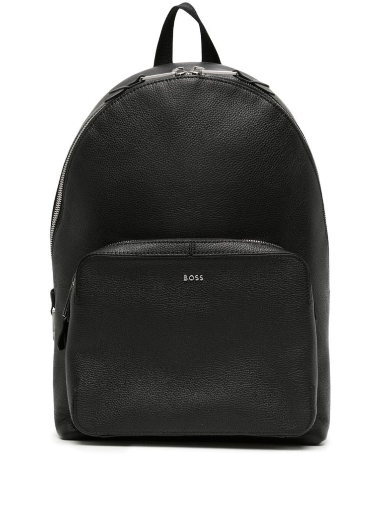 Black Logo-lettering Leather Backpack