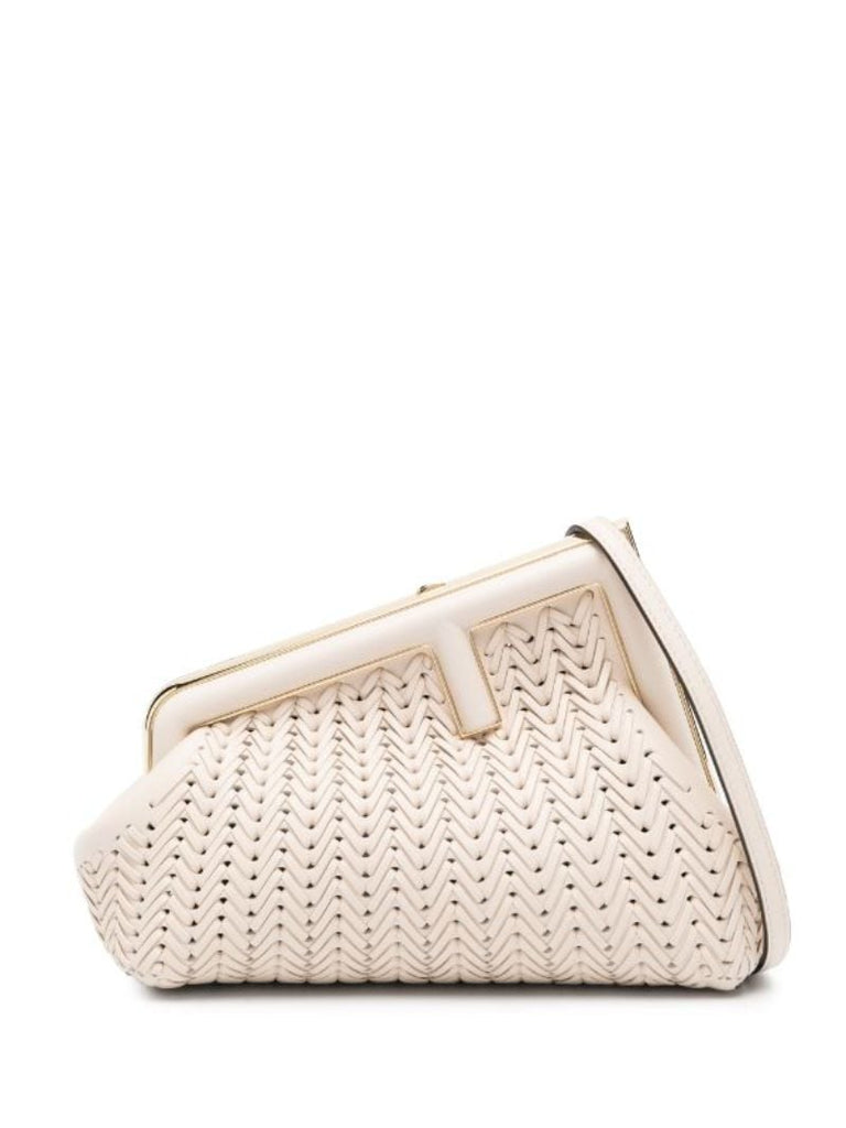 White Fendi First Small Leather Clutch Bag