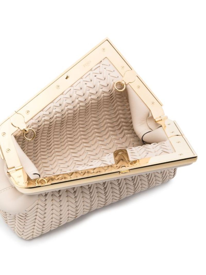 White Fendi First Small Leather Clutch Bag