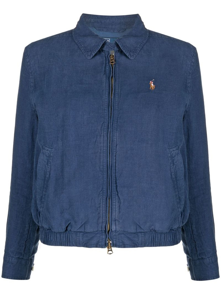 Blue Logo Embroidered Linen Jacket
