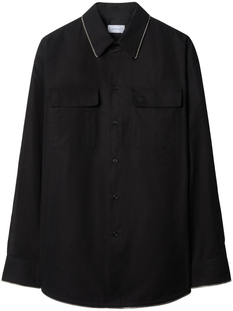 Black Zip-trim Cotton Shirt