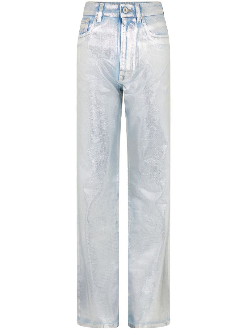 Silver Metallic Straight-leg Jeans