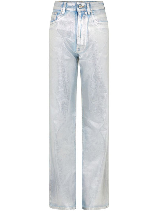 Silver Metallic Straight-leg Jeans