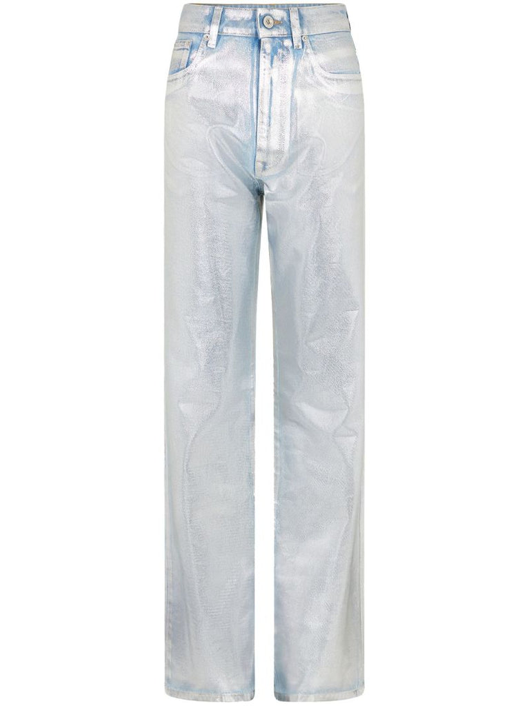 Silver Metallic Straight-leg Jeans
