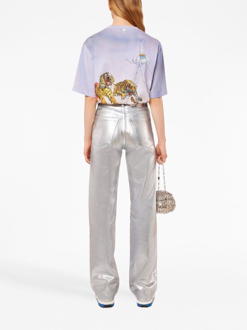 Silver Metallic Straight-leg Jeans