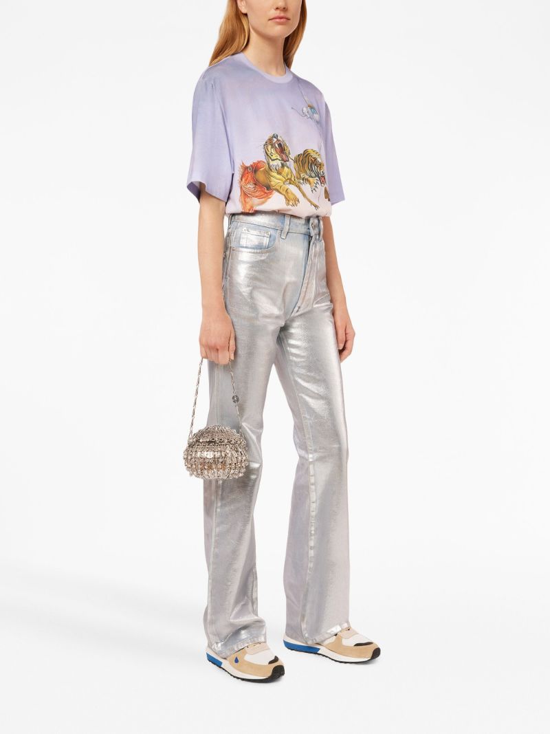 Silver Metallic Straight-leg Jeans