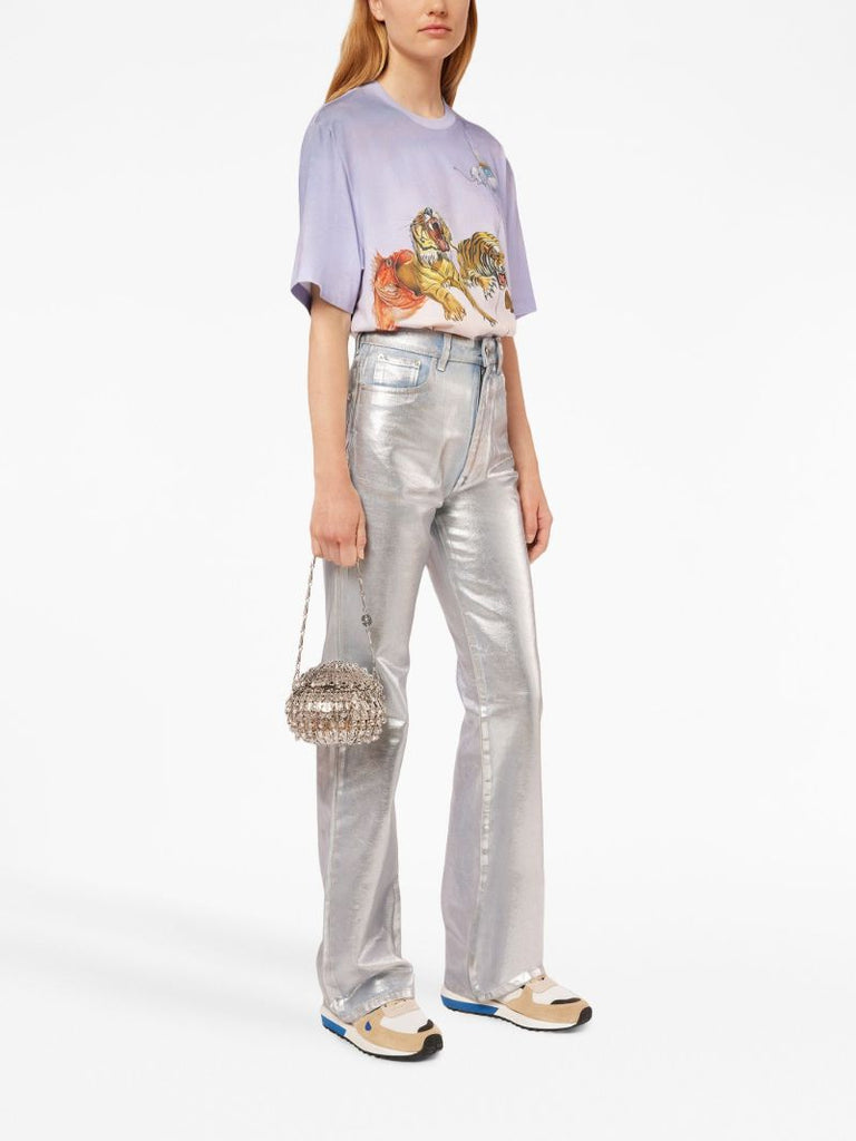 Silver Metallic Straight-leg Jeans