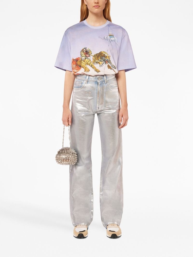 Silver Metallic Straight-leg Jeans