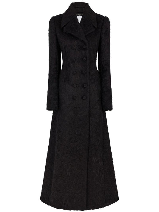 Black Double-breasted Alpaca Wool Coat