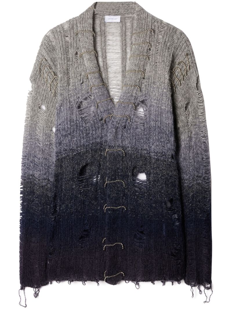 Grey Punk Distressed Gradient Cardigan