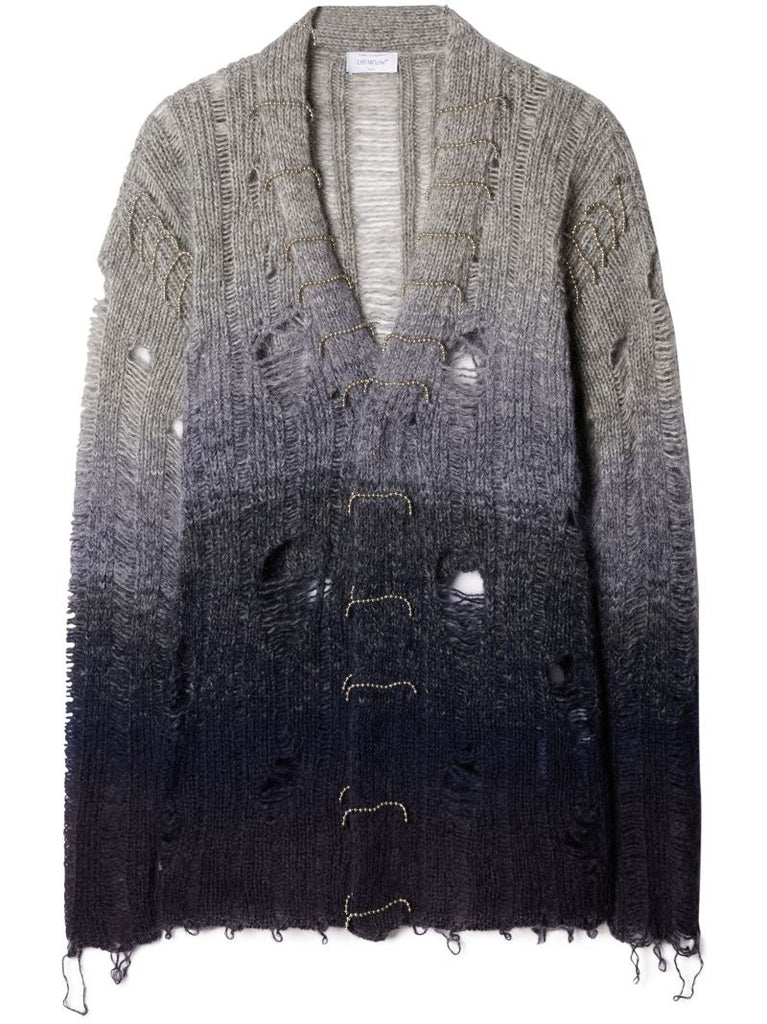 Grey Punk Distressed Gradient Cardigan