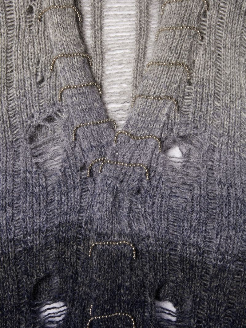 Grey Punk Distressed Gradient Cardigan