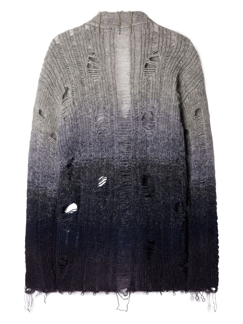 Grey Punk Distressed Gradient Cardigan