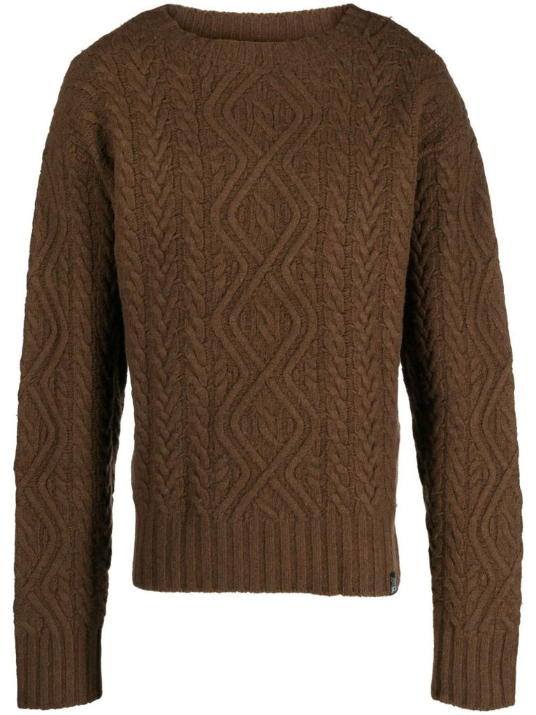 Brown Cable-knit Merino Wool Sweater