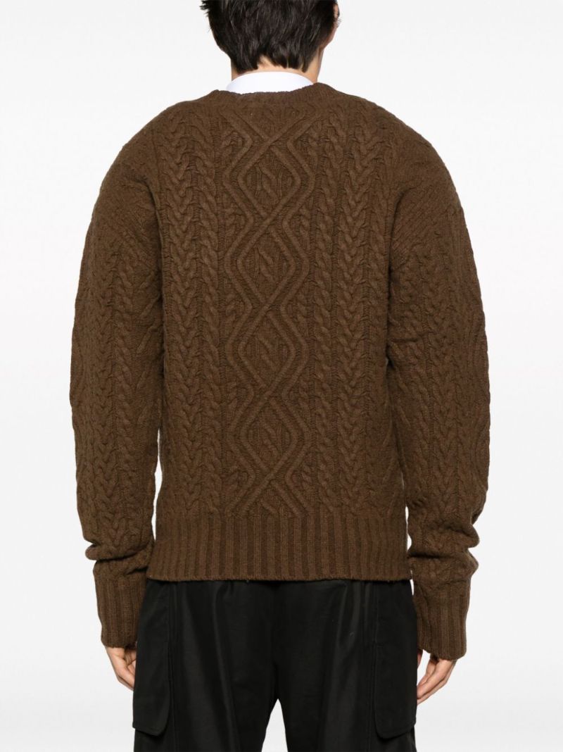 Brown Cable-knit Merino Wool Sweater