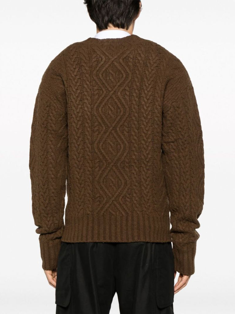 Brown Cable-knit Merino Wool Sweater