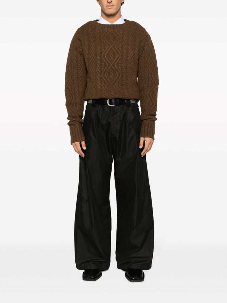 Brown Cable-knit Merino Wool Sweater