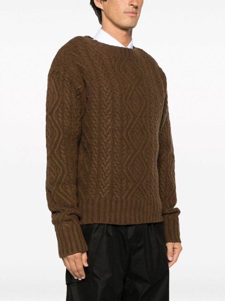 Brown Cable-knit Merino Wool Sweater